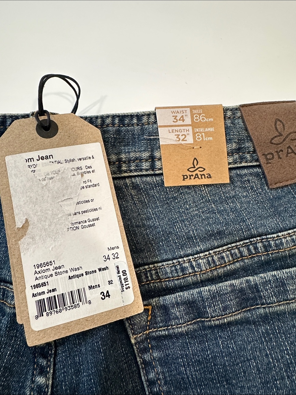 Prana Axiom Jean Mens 34x32 Antique Stone Wash Organic Straight Fit - Picture 3 of 3